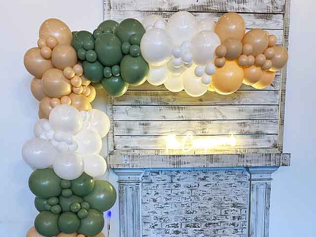 Organic Balloon Garland with Green, White and Blush colors