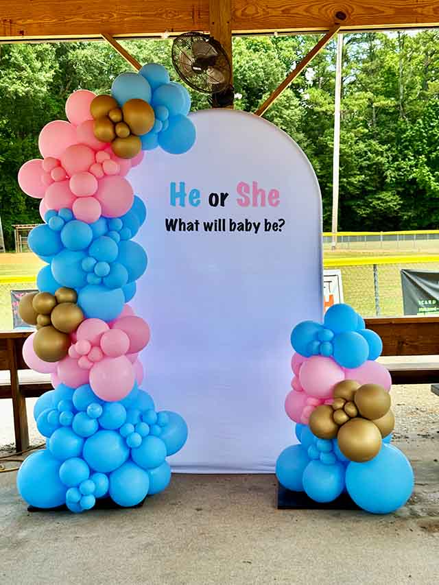 Chiara wall and balloon garland for gender reveal